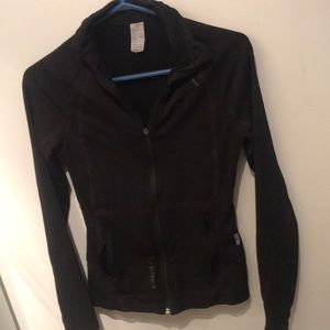 Quechua performance zip up jacket black w pink stitching multiple zippers